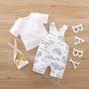 Baby Clothes Sets 100% Cotton Short Sleeves White Tops and Animal Cartoon Overalls Sets For Baby Boys Girls