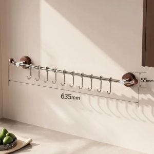Sacesr No Drill Suction Holders Single Row Cookware Hanging Rack Water Resist Anti Rust Shelf Indoor Spatula Scoop Kitchen Storage M1Y4T