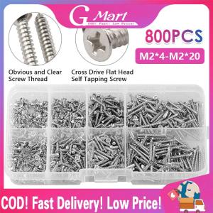 800pcs Self Tapping Screw Set 304 Stainless Steel Flat Head M2 4/5/6/8/10/12/16/20mm Nickel Plated Screws Tapping-Screw-800PCS/Set
