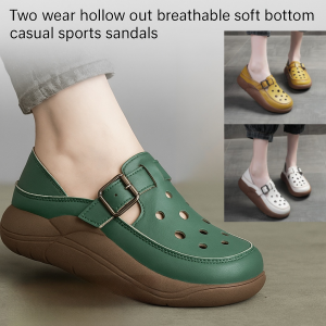 Retro Stylish Hollow Two-way Hole Shoes Non-Slip Abrasion Resistant Comfortable Soft Sole Womens Summer Slip-On Sandals