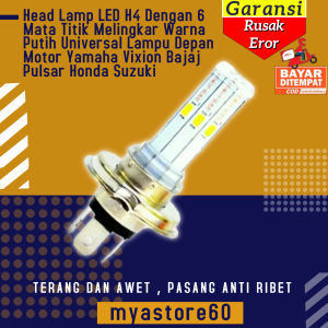 Head Lamp LED H4 Dengan 6 Mata Titik Melingkar Warna Putih Universal Lampu Depan Motor Yamaha Vixion Bajaj Pulsar Honda Suzuki