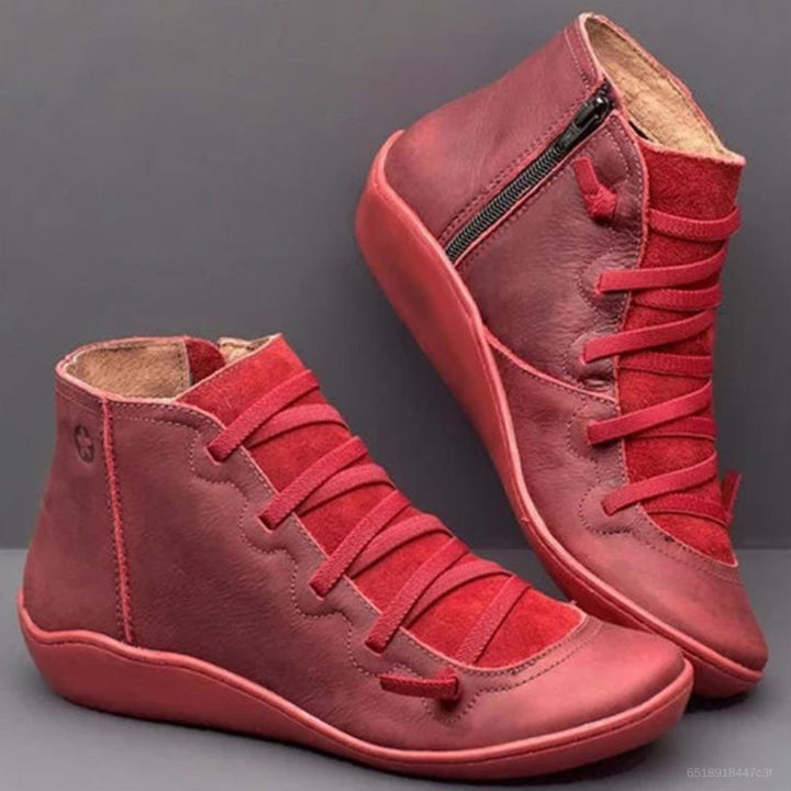 ZOTOP Leather Ankle Boots Autumn Vintage Lace Up Women Shoes ...
