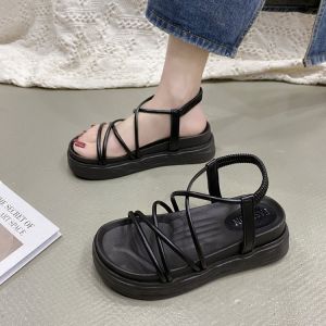 HOÀN TIỀN 15% - giày sandal dây mảnh quai ngang đế bằng 5cm cực xinh Dép xăng đan quai chun 2 màu đen trắng dễ mang chống trơn trượt