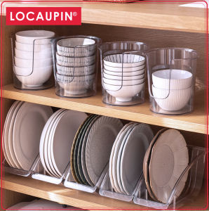 Locaupin Dinnerware Bowl Plate Holder Plastic Dish Storage Display Shelf Tableware Rack Kitchen Organizer