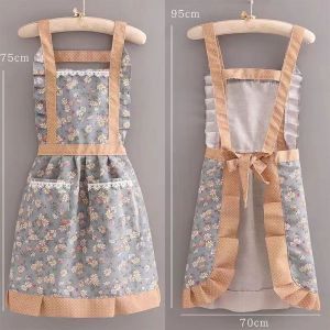 SIGVARD - Celemek Masak Wanita Dewasa Bahan Kain Apron Dapur Ada Kantong Motif Bunga Renda CLM07