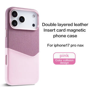 For iPhone 17 Pro Max Leather and Fabric Splice Texture For Magsafe Card Insertion Magnetic Case for iPhone 16 15 14 Pro Cover