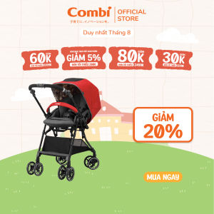 Xe đẩy Combi Sugocal Compact 4 bánh quay tự động màu đỏ