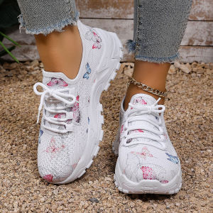 Free Shipping WomenS Shoes Height-Increasing Casual Shoes Butterfly-Patterned  Sneakers Thick-Soled Athletic Shoes