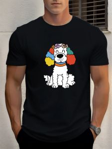 T Shirt For Men Color Ears Puppy 100% Cotton Graphic Printing Summer Round Neck T-Shirt Casual Breathable Street Style Daily Top