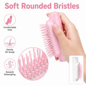 HUNIU Portable Spray Massage Comb Multi-Function Refillable 2-In-1 Misting Hair Brush Hair Styling Tools Soft Rounded Bristles Pocket Spray Hair Brush for Wet/Dry Hair