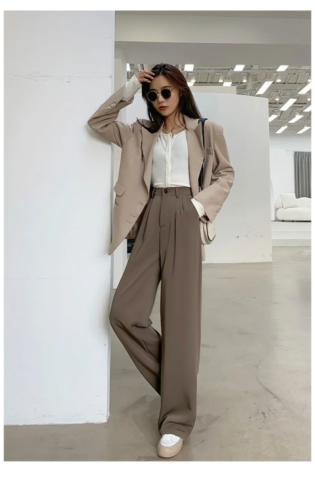 Womens Fashion High Waist Office Straight Pants Casual Loose Wide