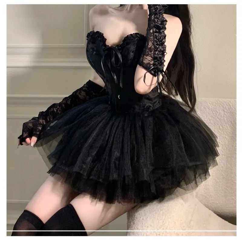 Black Rose Set - Set áo Corset cổ điển Đen mix chân váy tutu xoè cosplay cô  dâu, thiên thần | Lazada.vn