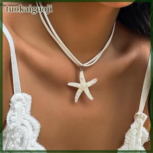 tuokaiguoji Boho สร้อยคอโชกเกอร์จี้ปลาดาวเรซินขนาดใหญ่สำหรับผู้หญิงทันสมัยโซ่เชือกหลายชั้นฤดูร้อนชายหาดของขวัญเครื่องประดับวันหยุด