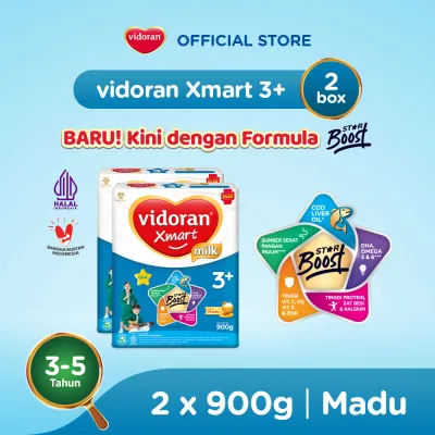 vidoran Xmart 3+ Madu 900gr Susu Formula Pertumbuhan Anak 3-5 Tahun - 2 box (Exp : 07.2027)