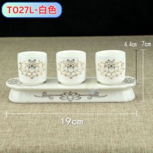 Type A 供茶杯 三连杯 三连供杯 陶瓷供佛观音杯摆件 供杯茶杯供水杯 净水杯供佛杯 小号观音贡杯摆件 佛具用品 Buddha Praying Tea Cup Water Cup