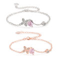 SSA Korean Sier Clover Bracelet Heart Shape Dia Peach Pollen Crystal Charm Bangle Women Girls Jewelry Gift. 