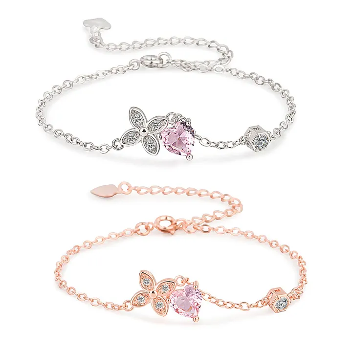 SSA%20Korean%20Sier%20Clover%20Bracelet%20Heart%20Shape%20Dia%20Peach%20Pollen%20Crystal%20Charm%20Bangle%20Women%20Girls%20Jewelry%20Gift%20-%20Image%203