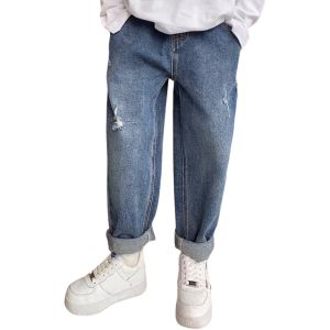 Rolanko Kids Boys Baggy Ripped Jeans Pants Blue Fashion Denim Trousers Childrens Long Loose Elasticated Waist Casual Wear