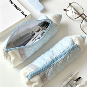 PYA94 Y2k Pencil Shape Pencil Case Printed Korean Style Star Print Pen Bag Cosmetic Brush Bag Storage Polka Dot Pencil Pouch Stationery Supplies