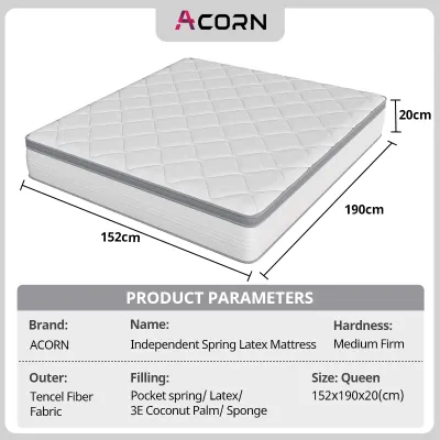 【SG Stock】Pocket Spring Mattress Thai Latex Anti Mite Breathable Silent 20cm Thick Queen King Mattress