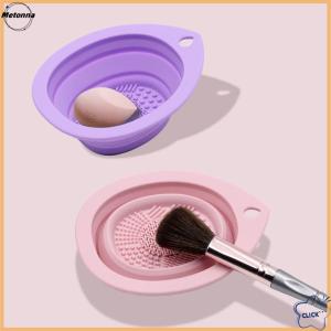 Follow Get More【Metonna】 Silicone Makeup Brush Cleaner Folding Powder Puff Cleaning Bowl Eyeshadow Brushes Washing Soft Mat Beauty Tools Scrubber Box
