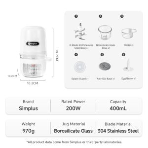 fast shipping -in stockSimplus 2L Food Processor Meat Grinder Blender 300W 2 Adjustable Speeds 420 Stainless Steel Blades 7mm Thick Glass