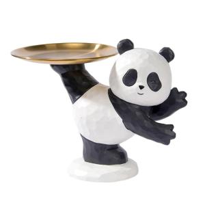 Cartoon Panda Statue Key Storage Tray Unique Resins Animal Sculpture Organizers Home Decors for Entryway Living Room