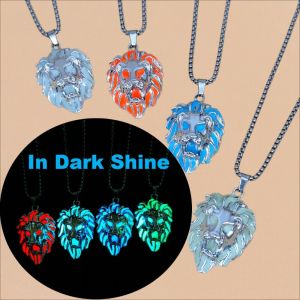 FIRST Lion Wolf Luminous Pendant Necklace Animal Alloy Hip Hop Neck Chains Creative Punk Halloween Necklace Party