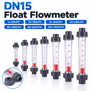 DIVATEN 1Pcs 6-60LPH 100-1000LPH Plastic Liquid Float Flowmeter Plastic DN15 Tube Type Rotameter Transparent Cone Tube UPVC Pipeline Flowmeter for Water Treatment Pipeline