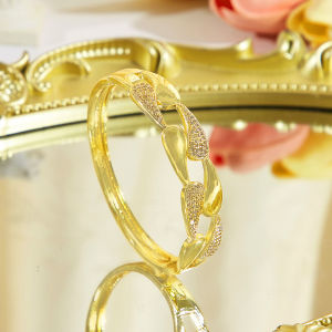 SEQUITO Stunning Hollow Wide Golden Bangle for Bridesmaid Micro Pave Blue White AAAAA Cubic Zirconia Daily Party Clothes Accessories B360