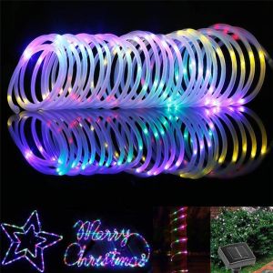 7M12M 100 LEDs 4 Color of Solar Tube Rope Strip String Lights / Warm White Waterproof Garland Fairy String Lamp / Colorful PVC Tube LED DIY Outdoor Night Lights Indoor Lights For HomeGardenYardPartyChristmasTree Decorations