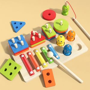 【Art Living】【1-2-3+ Years Old】3 in 1 Fishing Column Xylophone Kids Toys Color Shape Learning Toys 3合1钓鱼套柱敲琴儿童玩具色彩形状益智早教玩具