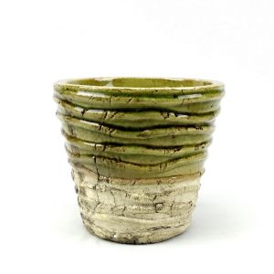 กระถางต้นไม้ กระถางเซรามิคลายทางสีเขียว กระถางปลูกต้นไม้ขนาดเล็ก