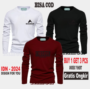 BUY 1 GET 3 PCS ( PROMO COD ) Baju Kaos Distro Pria Wanita Baju Distro 100% Catton - Kaos Lengan Panjang 3IG3R Lite Atas II Black