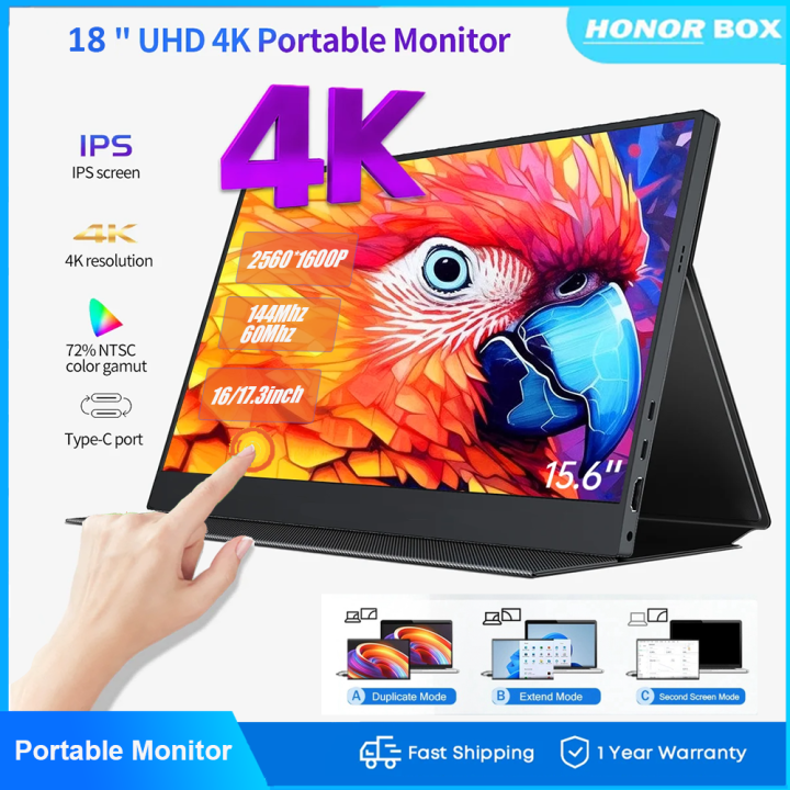 18Inch 4K UHD Touch Screen Portable Monitor 2560x1440 IPS HDR Dual ...