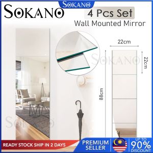 SOKANO Super Value Set Real Mirror Self Adhesive Mirror Wall Mounted Mirror Cermin Sebenar (Available in 4 x Square Set and 10 x Hexagon Set)