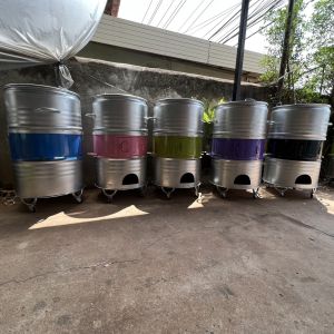 เตาย่างตู้อบไก่ อบเนื้อ เตาอบถ่านไร้ควัน อบหมูแดง หมูกรอบไก่กรอบ มีล้อ 200 ลิตร ผลิตเองโดยตรง ตัวถังถอดได้ แยกถังได้ สะดวกมาก ขายดี