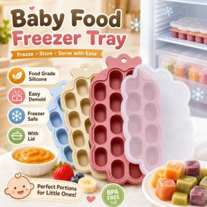 Baby Silicone Complementary Food Mold Food-Grade Silicone Ice Cube Tray with Cover Baby Food Snack