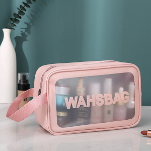 ( m size ) Waterproof TPU Cosmetic Bag Makeup bag Transparent Storage Bath Bag Hand Printed Portable Wash Bag