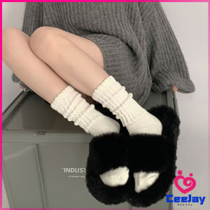 CeeJay ถุงเท้านุ่มหนา นุ่ม สไตล์ญี่ปุ่น แนววินเทจ สีพื้น ข้อยาว womens socks