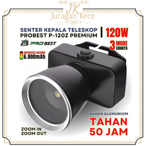 JUKE Senter Kepala Zoom Super Turbo 120 Watt Probest P-120Z COB LED Chip Rechargeable Aluminium Body
