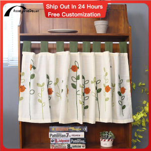 AnneyOneDecor Pastoral Embroidery Half Curtain Ladybug Dust Proof Curtain Cabinet Curtain Kitchen Curtain Delicate Blackout Short Curtain