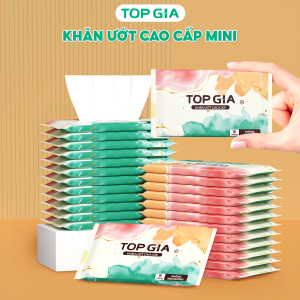 Khăn ướt mini cao cấp TOPGIA túi 10 gói 8 tờ không mùi không cồn an toàn tiện lợi dùng cho mọi làn da