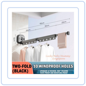 【Pure Care】 Suction Cup Drying Rack Folding Clothes Hanger Wall Mounted Portable Balcony Collapsible Retractable