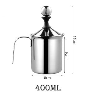 Elegant Stainless Steel Milk Frother with Double Mesh Basket Easy Grip Handle and Durable Lid - Perfect for Coffee & Cappuccino 400ML/800ML