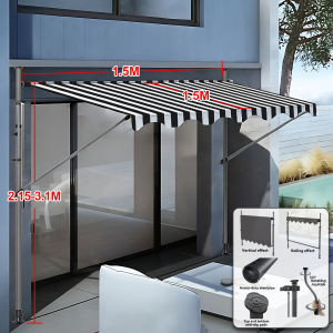 SAINTVILLA Garden Patio Sunshade Parasol Hand Cranked Retractable Non Perforated Rain Canopy with Curtain