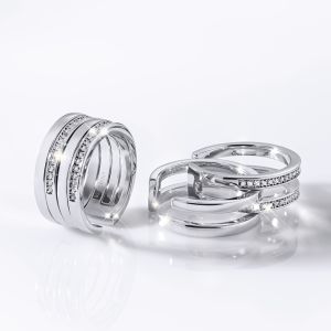 SWAN - Double Layer Ring แหวนเงินแท้ ฝังเพชร Cubic Zirconia ดีไซน์เก๋ แบ่งเป็น 2 วงได้
