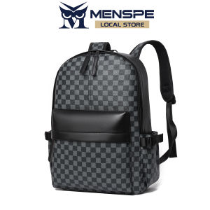 MENSPE Fashion Men’s Backpack Laptop Backpack Soft PU Backpack Business Travel Bag Waterproof Backpack Grid Pattern Design College Commuting Backpack Leisure School Bag For Travel Study Business
