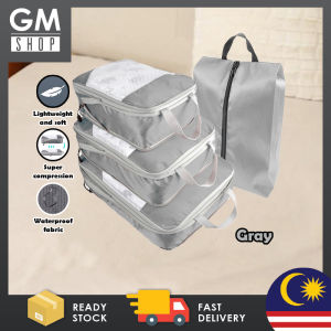GMSHOP 4pcs Compression Packing Cubes Set Travel Nylon Waterproof Storage Bag Portable Luggage Suitcase Organizer Extensible Packing