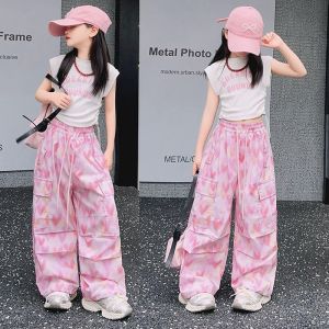 Hip Hop Cargo Pants for Kids Girls 4-15Yrs Wide Leg Trousers  Loose Pants Ice Silk Graffiti Printing Cargo  Pants Cool Fabric Cargo Pants Street Dance Pants